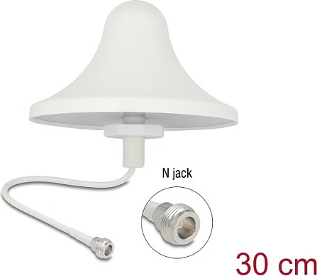 Antena DeLOCK 4G/WiFi 2.4 GHz, N jack (female), 3 dBi, kabllo 30 cm, e bardhë