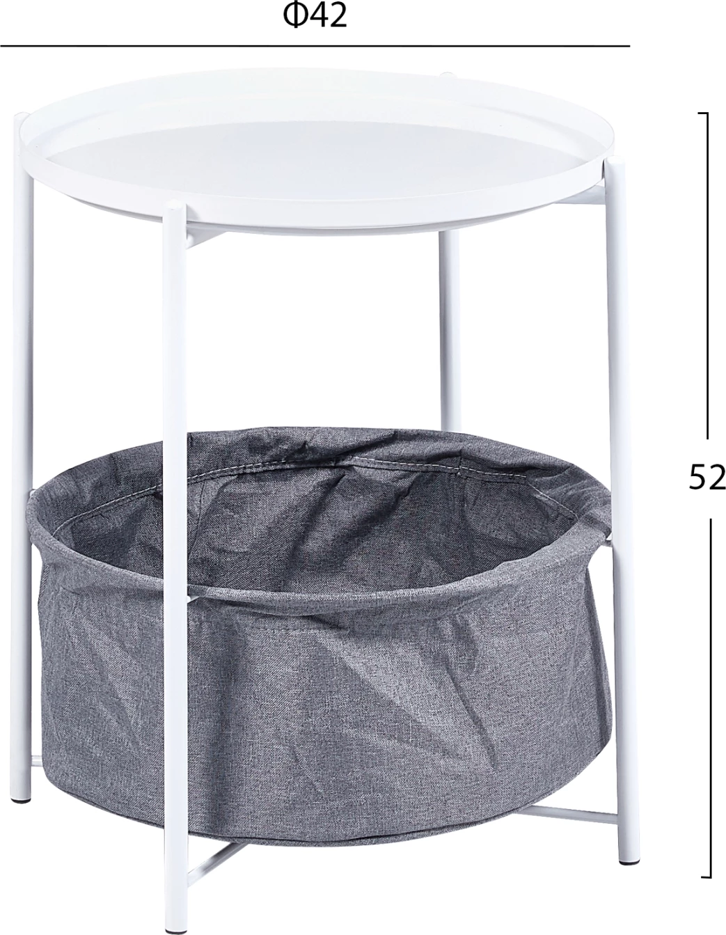 Tavolinë anësore FH9472.02 e rrumbullakët, metal i bardhë, pëlhurë gri, Φ42x52H cm