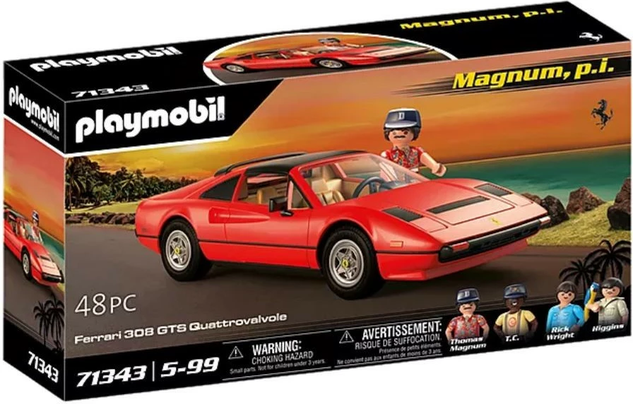 Set lodrash Playmobil Ferrari 308 GTS Quattrovalvole Magnum P.I., 71343, me figurina, e kuqe