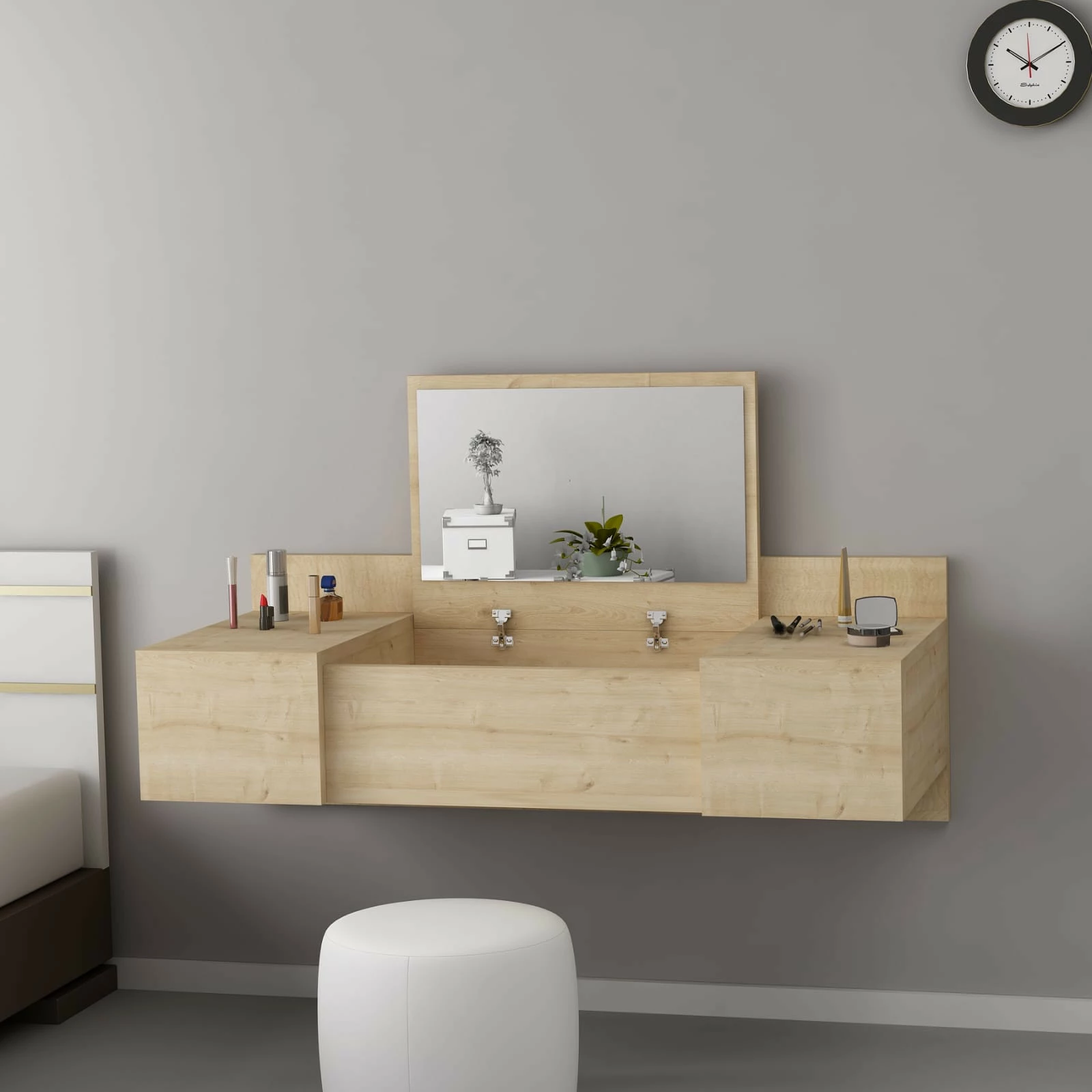 Tavolinë grimi Hanah Home, ngjyrë lisi Sapphire Oak, Zakkum