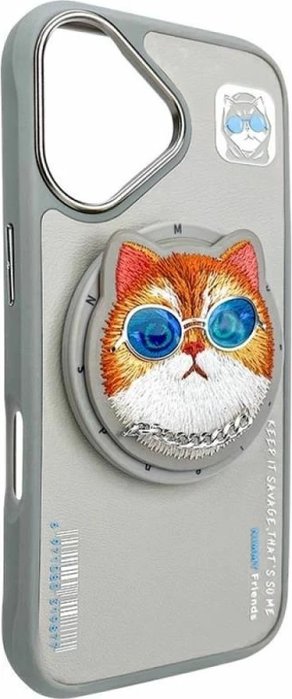 Kuti MagSafe Nimmy Glasses Cool Cat për iPhone 16, gri