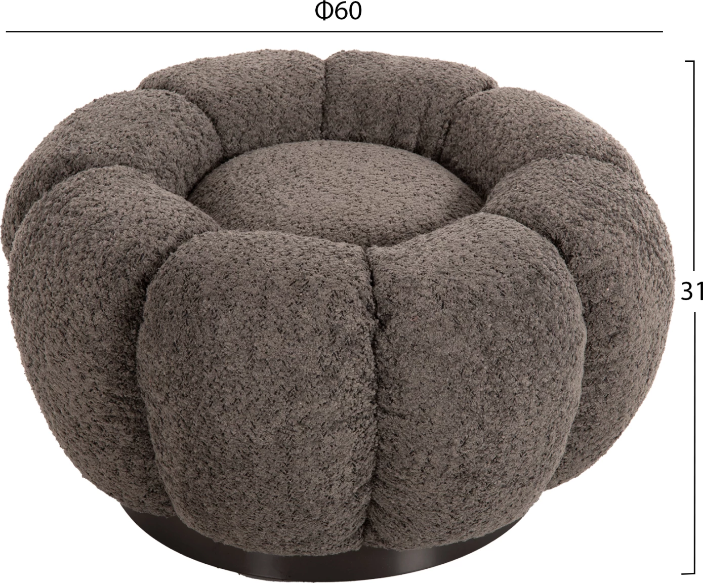 Karrige për bar KRIPP FH9602.01, gri boucle, bazë metalike e zezë, Φ60x31H cm