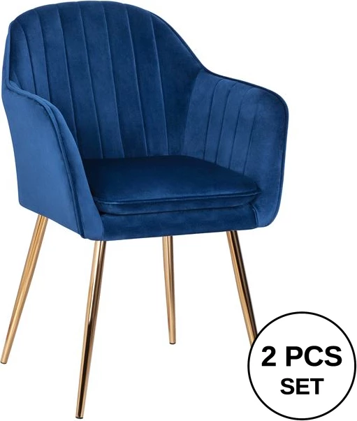 Karrige me krahë Sawyer FH8523.08 nga kadife blu me këmbë ari 55Χ60Χ83cm, set prej 2 copë