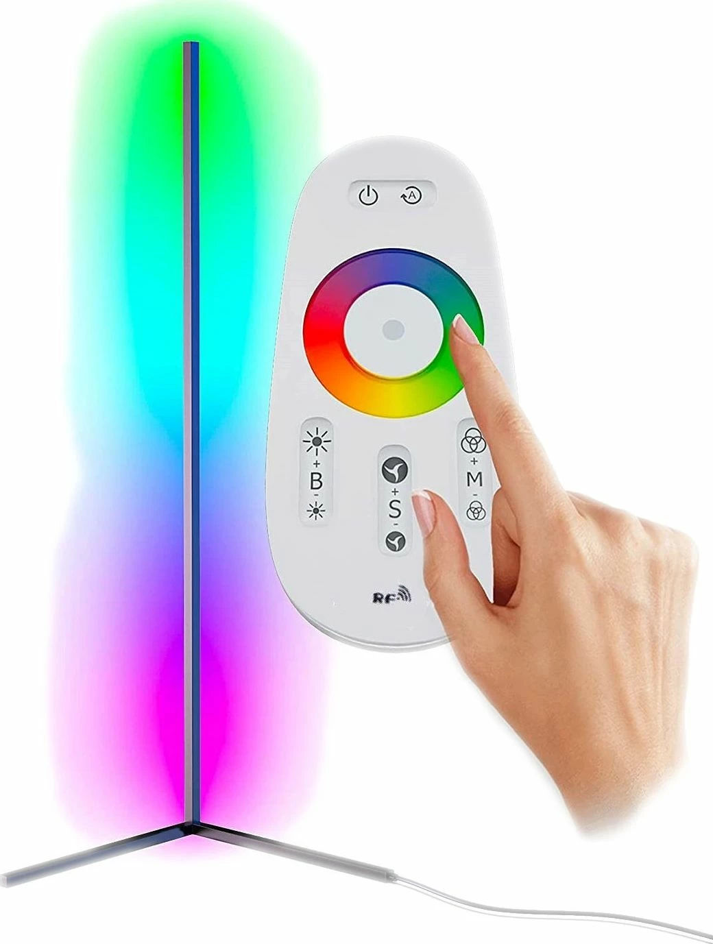Lampë dyshemeje këndore Mozos LC-RGB, LED RGB 20W 140 cm, me telekomandë, e zezë