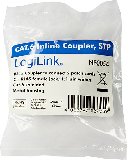 Bashkues kabllo rrjeti LogiLink Cat.6 STP 1:1, trup metalik