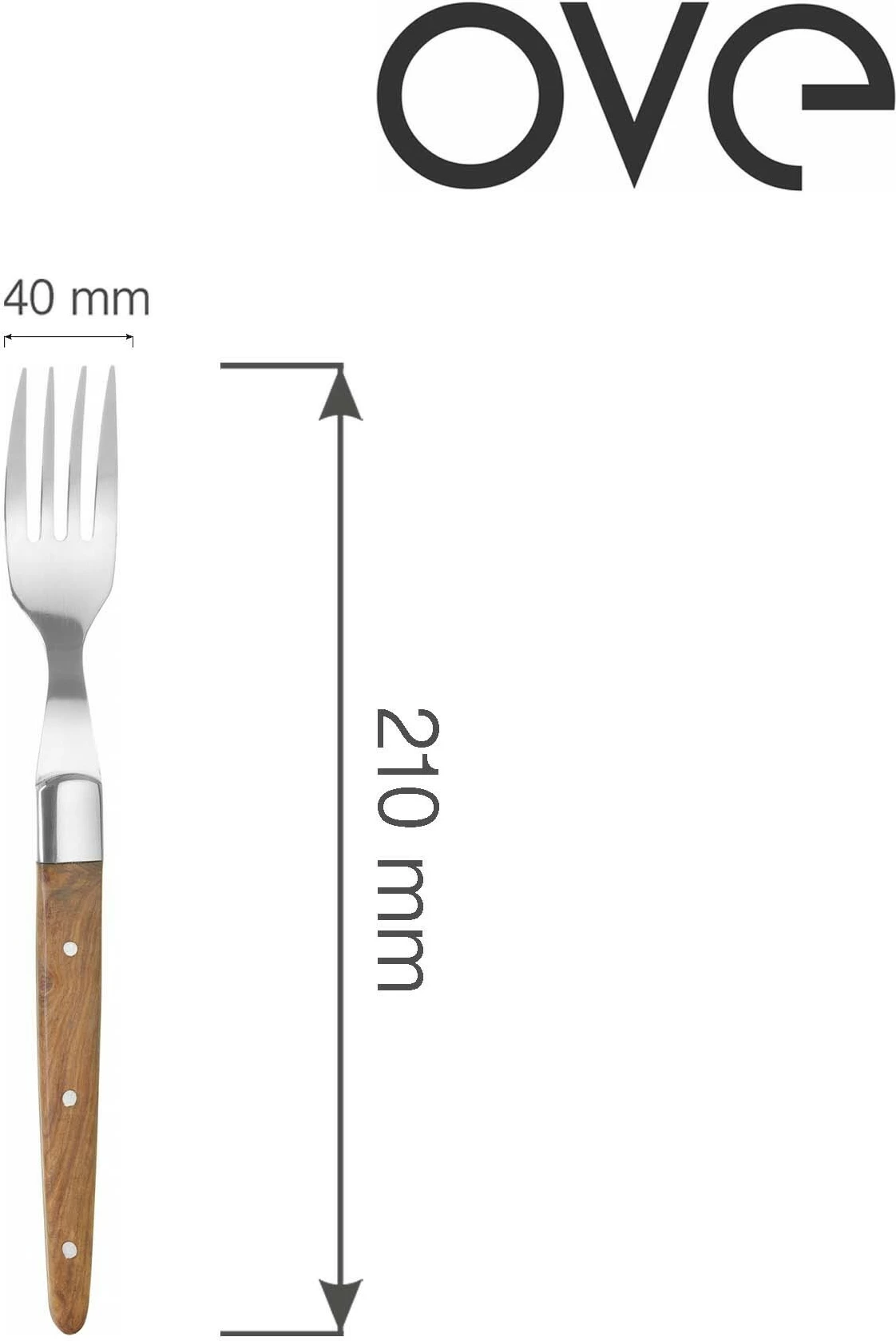 Pirun bifteku, OVE Mykonos, 210 mm, çelik inox, set 6 copë, dru trëndafili