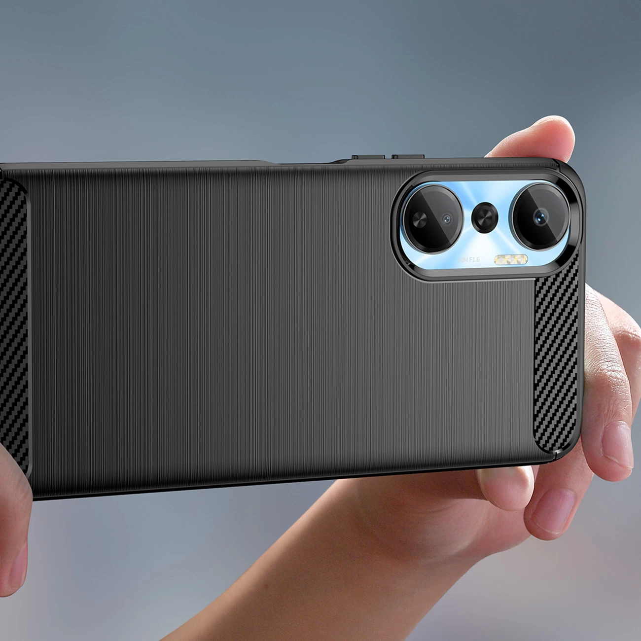 Mbështjellës Hurtel Carbon Case për Infinix Hot 20, silikon fleksibil, i zi