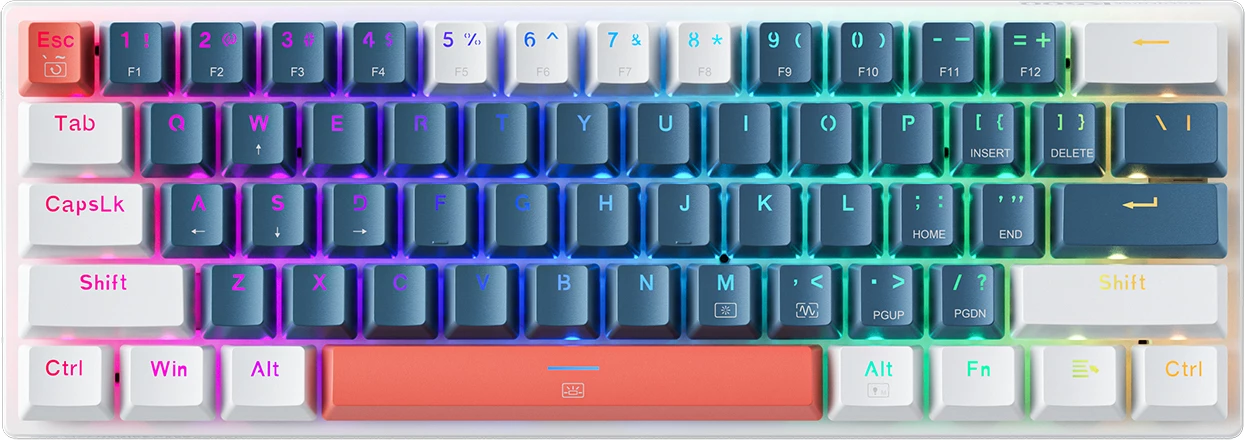 Tastierë mekanike gaming Machenike K500-B61 60% me kabllo USB-C, RGB, Brown Switch, kaltër/bardhë