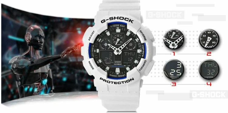 Orë dore për meshkuj Casio G-Shock, e bardhë