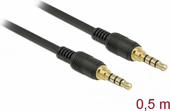 Kabllo audio DeLOCK 85592, 3.5mm TRRS 4-pin mashkull‑mashkull, 0.5 m, e zezë