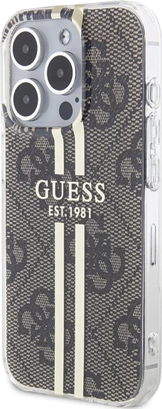 Mbështjellës Guess IML 4G Gold Stripe për iPhone 15 Pro, Kafe
