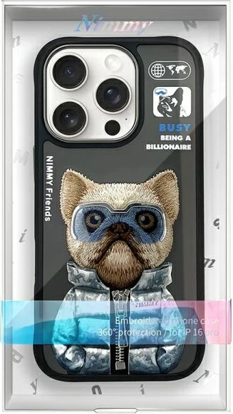 Mbështjellës Nimmy Cool&Cute 2.0 Dog për iPhone 16 Pro 6.3", hardcase, e zezë