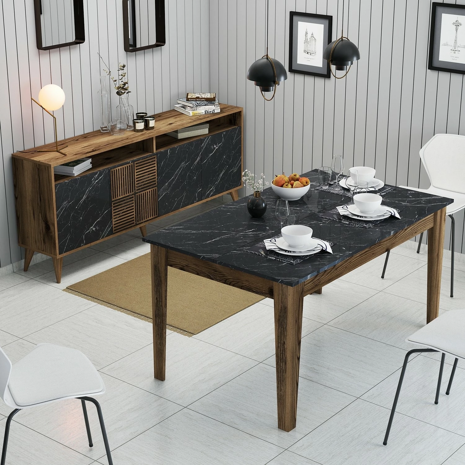 Set mobiljesh për dhomë dite, Skye Decor, Milan 526, ngjyrë arre, e zezë