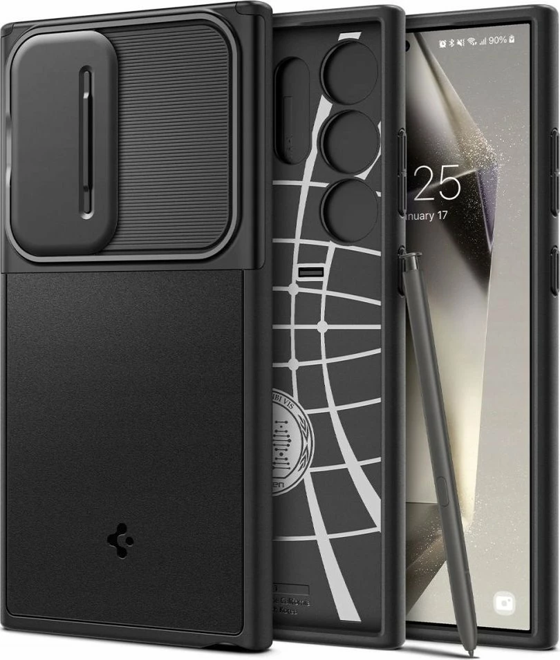 Mbështjellës Spigen Optik Armor për Samsung Galaxy S25 Ultra, mbrojtje lente me slider, TPU/PC, Black, me xham të kalitur