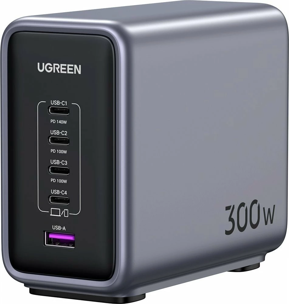 Karikues rrjeti GaN Ugreen Nexode 90903B 300W 5-port (4x USB-C, 1x USB-A) i bardhë, set me kabllo