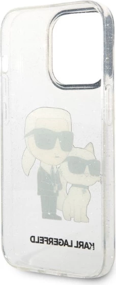 Mbështjellës Karl Lagerfeld Karl&Choupette Glitter për iPhone 14 Pro 6.1", transparent