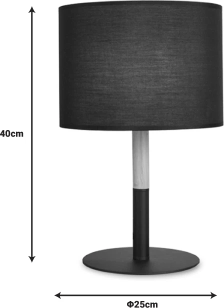 Llambë tavoline Kerky, metal-dru-tekstili, e zezë-natyrore, D25x40cm