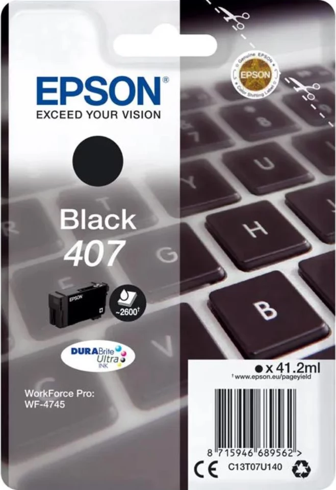 Bojë printeri, Epson, 407 C13T07U140, 41.2 ml, rendiment deri 2600 faqe, e zezë