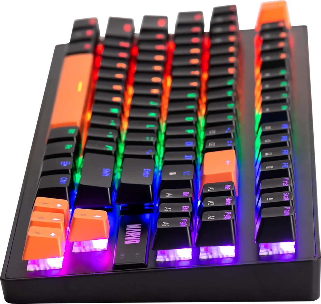 Tastierë mekanike gaming Marvo KG901C EN KRONE 87, 87 taste, Blue Switch, ndriçim RGB, e zezë me taste portokalli