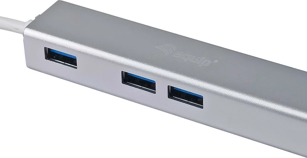 USB-C hub Equip 133481, 3 porte USB 3.0, Gigabit Ethernet, alumini, silver