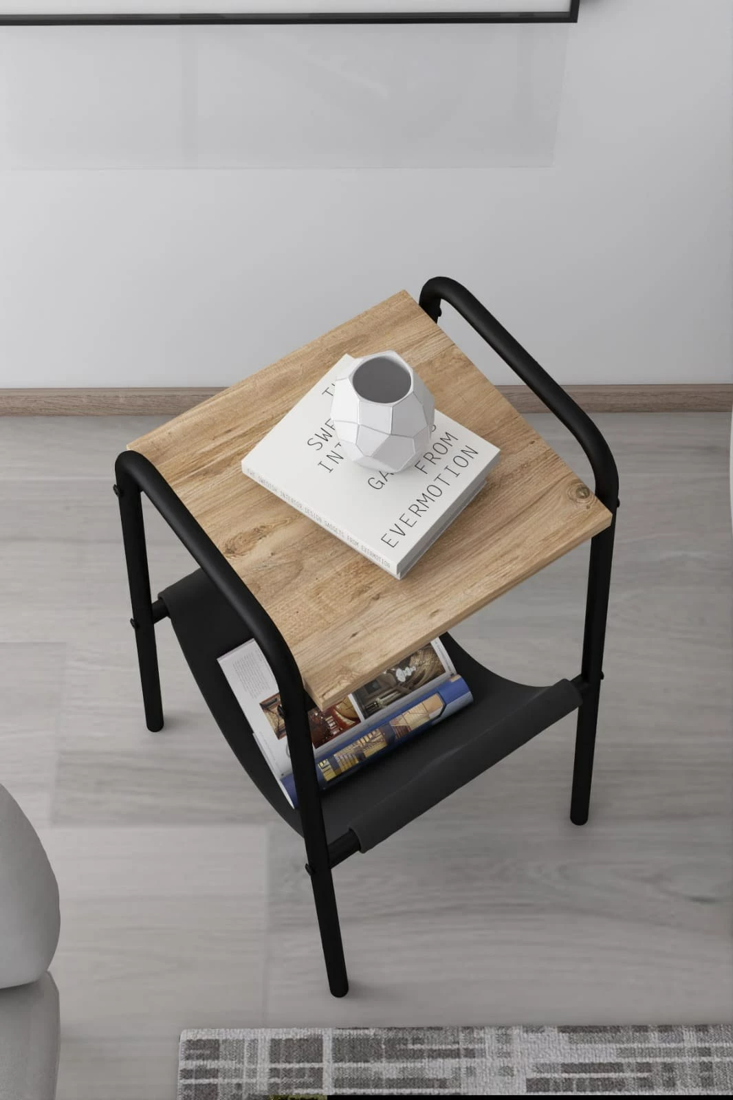 Tavolinë anësore Hanah Home, Gazy Square, ngjyrë e zezë dhe Atlantic Pine