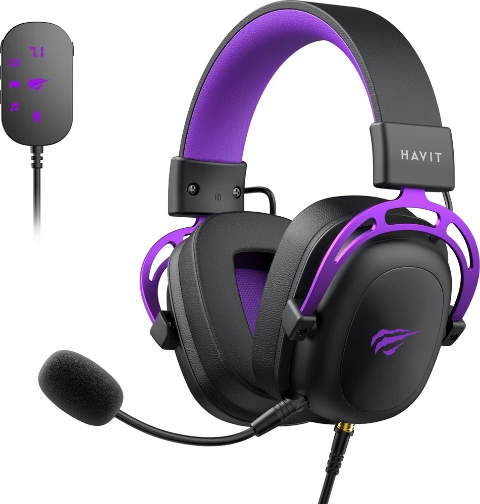 Kufje gaming HAVIT H2002C+U me mikrofon, të zeza dhe vjollcë