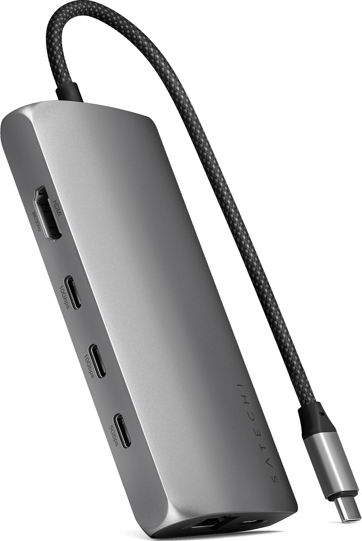 Adapter multiport USB-C Satechi 8K me Ethernet V3, gri hapësinor