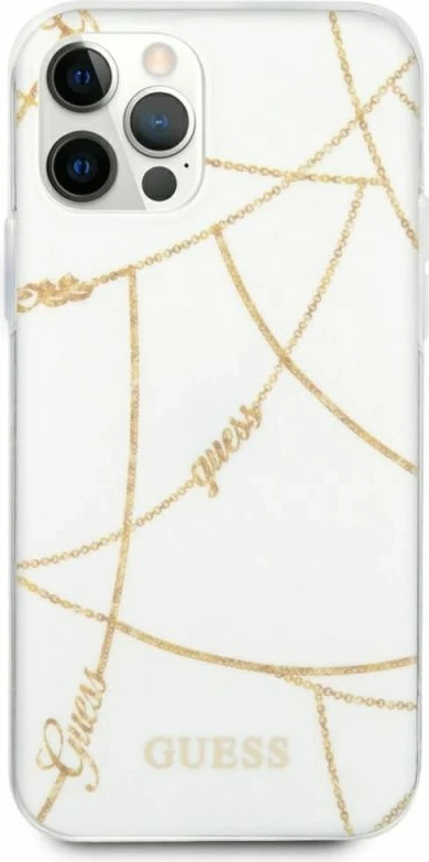 Kapak telefoni Guess Gold Chain Collection për iPhone 12 Pro Max, i bardhë