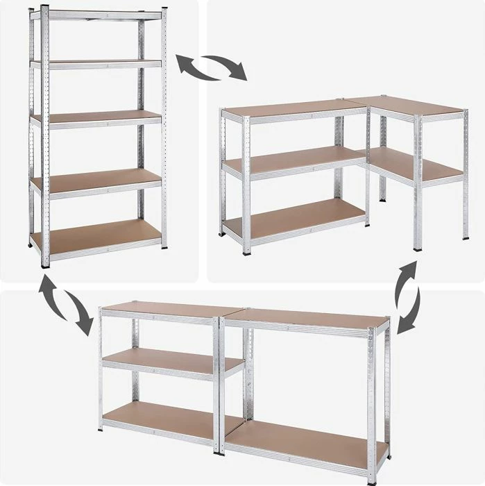 raft metalik magazinimi SONGMICS GLR040E02, 5 nivele, 40 x 90 x 180 cm, kapacitet 875 kg, set 2 copë, argjendtë