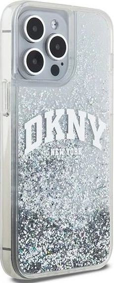 Mbështjellës DKNY Liquid Glitter Big Logo për iPhone 15 Pro, Bardhë