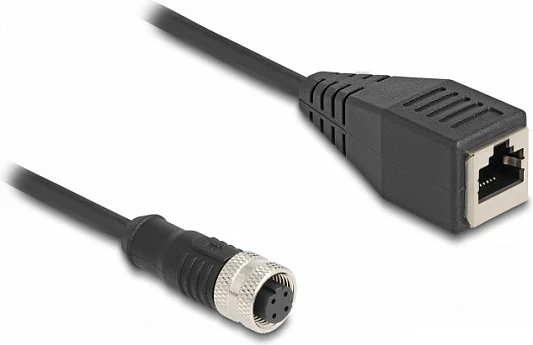 Kabll adapter DeLOCK M12 D-coded 4-pin femër në RJ45 femër, 0.5 m, i zi