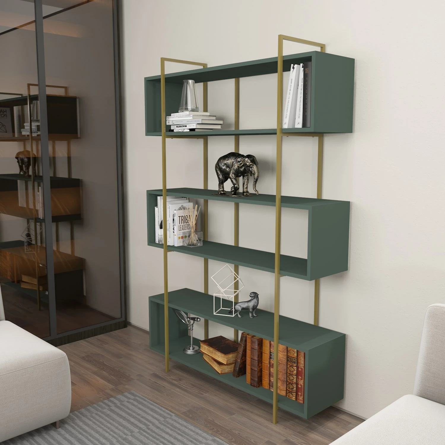 Raft librash Hanah Home, Bruti, ngjyrë e gjelbër dhe ari