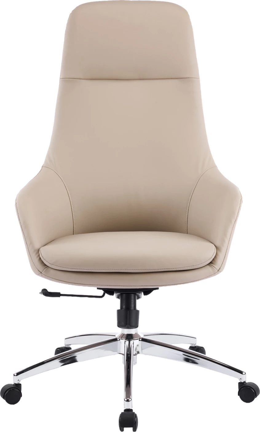 Karrige zyre BEKKER, lëkurë PU bezhë, bazë kromi, 67x67x126cm