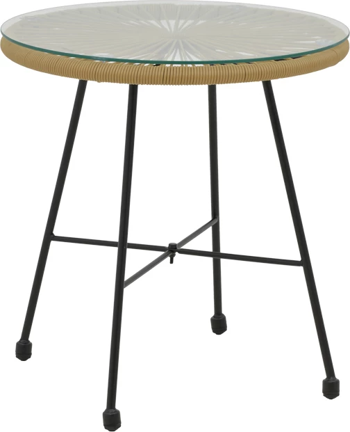 Tavolinë Acapulco metalike e zezë - pe rattan, ngjyrë natyrale, D50x50cm