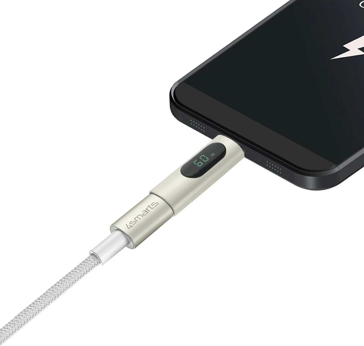Kabllo USB-C 4smarts PremiumCord 3m, set 3 copë, 60W, najlon, e bardhë