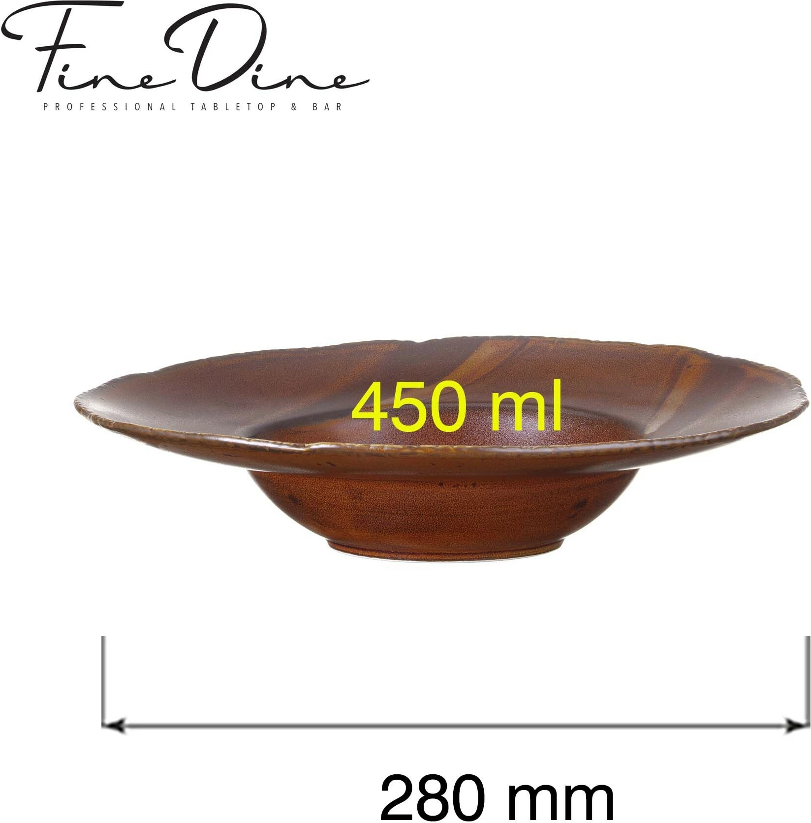 Pjatë paste Fine Dine Aurum 280 mm 450 ml, porcelan i vitrifiar, kafe e errët, set 3 copë