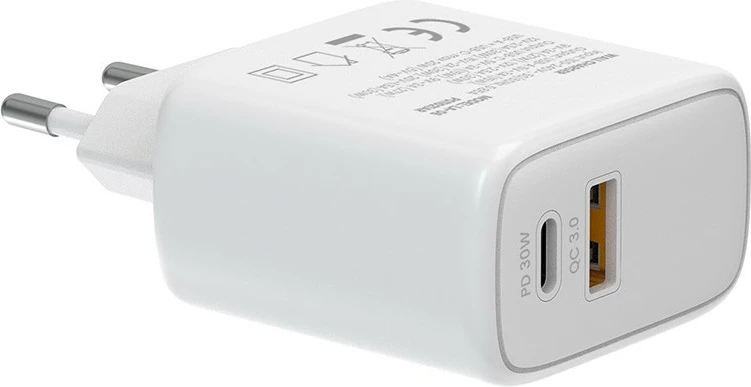 Karikues muri Savio LA-10 me kabllo USB-C 30W, Bardhë