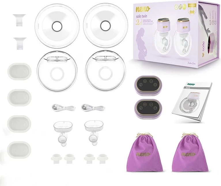 Pompë gjiri elektronike neno Sole Twin, pa kabllo, ekran LCD, set 2 copë