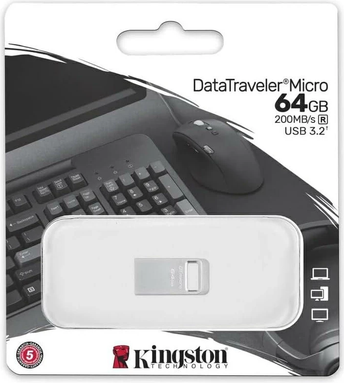 USB Kingston DataTraveler Micro 64GB, USB-A 3.2, argjendtë