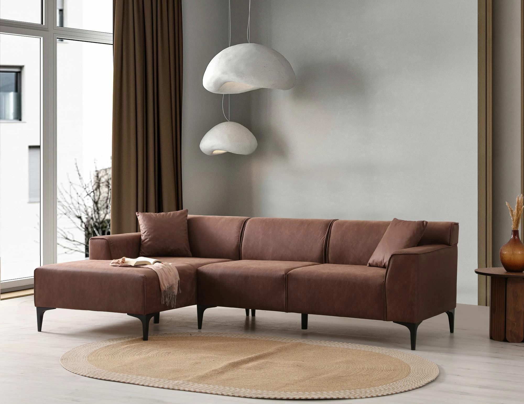Këndare New Petra L, ngjyrë konyak, Atelier del Sofa