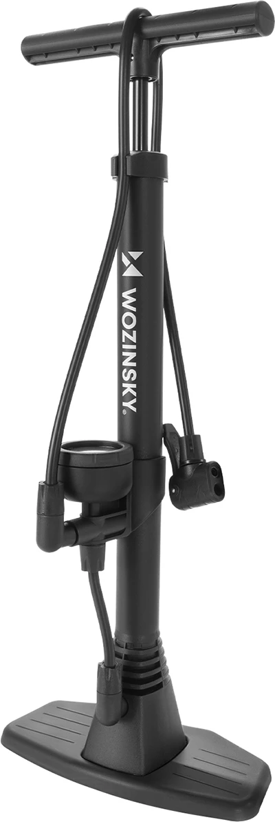 Pompë dyshemeje biçiklete, Wozinsky WPR-02, me manometër, 160 psi / 11 bar, valvula Presta & Schrader, e zezë