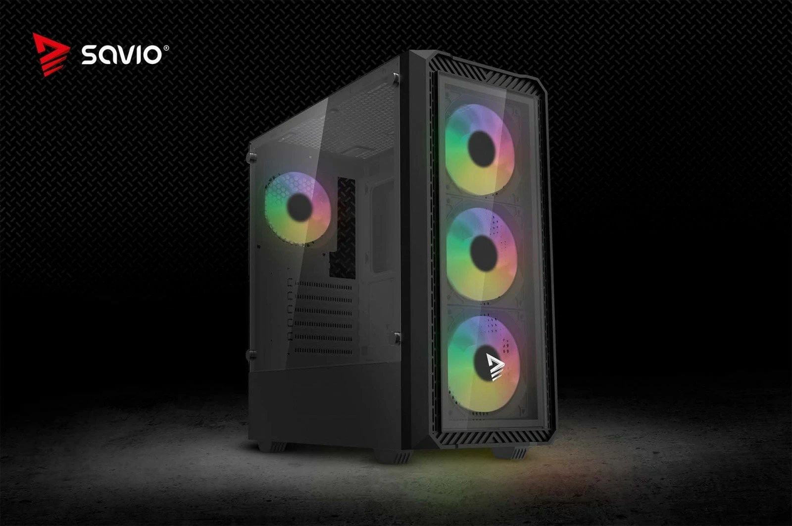 Kasë PC Savio NOCTIS GLASS RGB X1 midi tower ATX/mATX/Mini‑ITX me 4 ftohës RGB PWM, panel xhami të temperuar, filtra pluhuri, e zezë