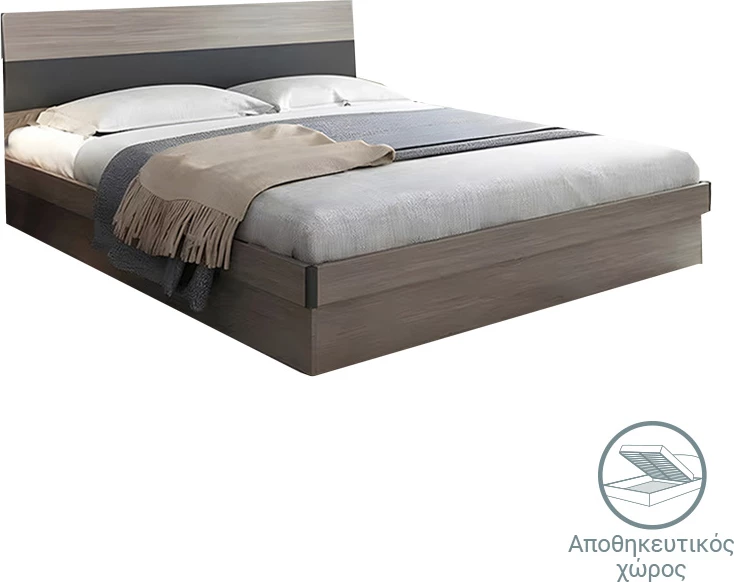 Krevat dopio me depo Daizy ngjyrë arre e lehtë-gri 150x200cm