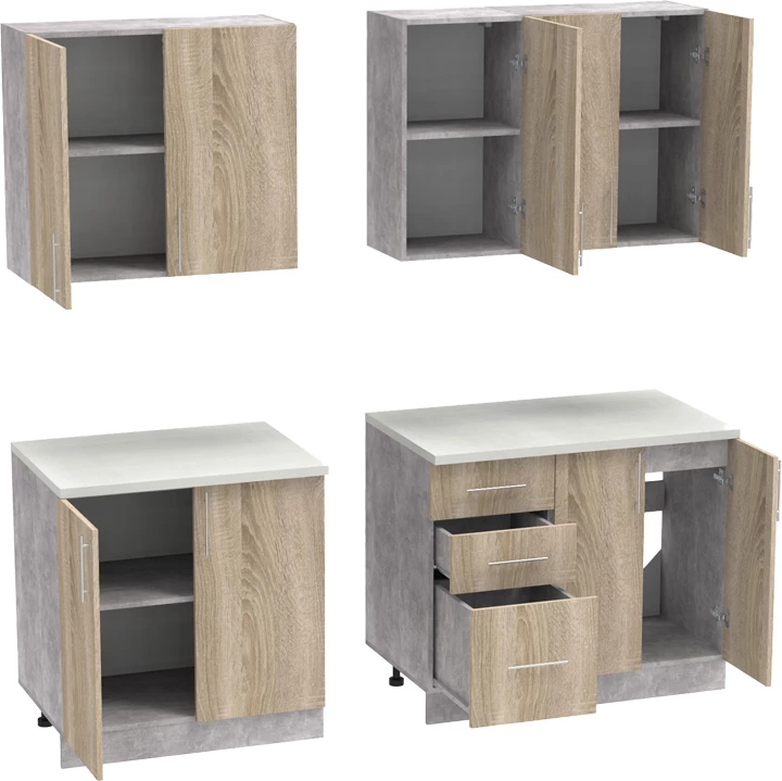 Njësi kuzhine Festa V melamine, ngjyrë sonoma dhe sipërfaqe pune ngjyrë gri e lehtë 160x60x85cm