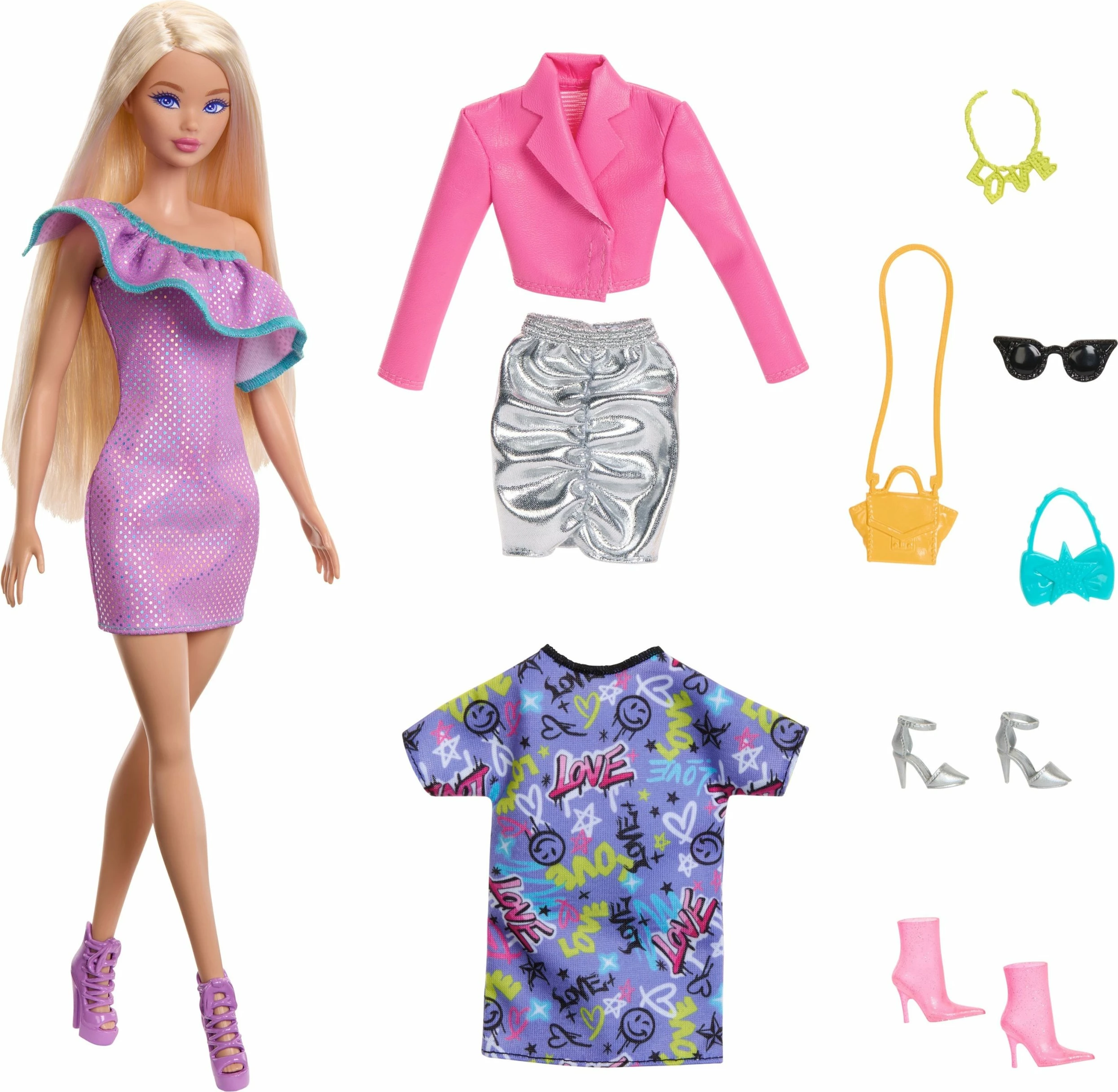 Kukull Barbie Mattel HYT61 me sete veshjesh dhe aksesorë, vjollcë