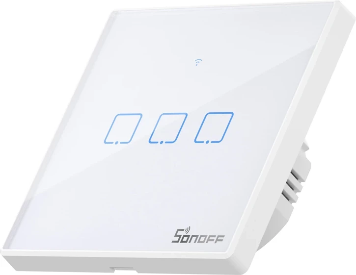 Switch i mençur Sonoff T2 EU TX, 3-kanalësh, WiFi + RF 433, i bardhë