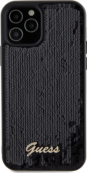Mbështjellës Guess Sequin Script Metal për iPhone 12/12 Pro, i zi