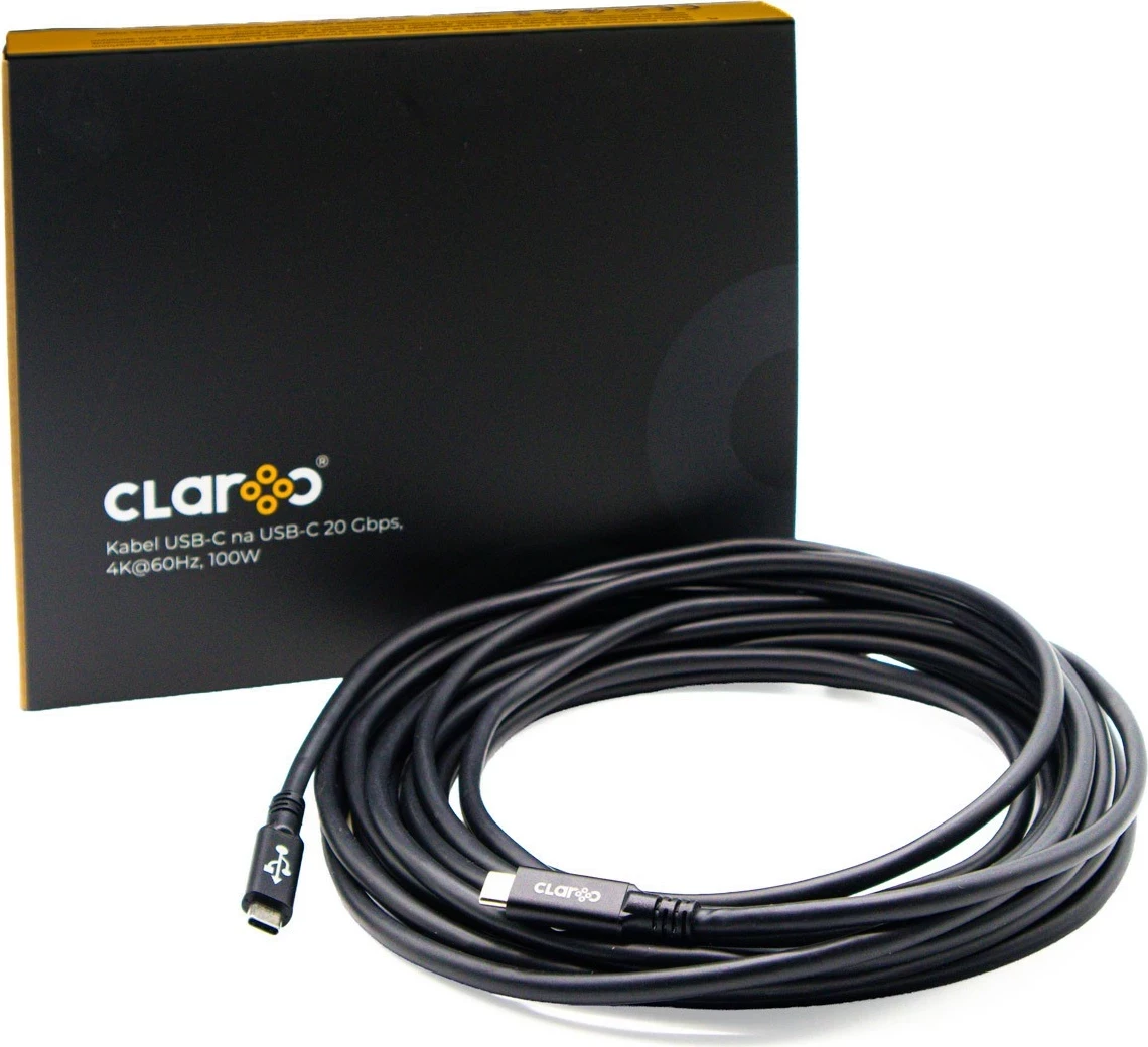 Kabëll USB-C Claroc 7m, 4K@60Hz, 100W, 20Gbps, zi