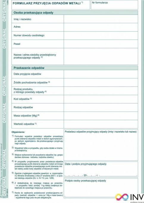 Formular pranimi mbeturinash për metale Michalczyk & Prokop E03-3, A5, letër vetëkopjuese, bllok 80 faqe