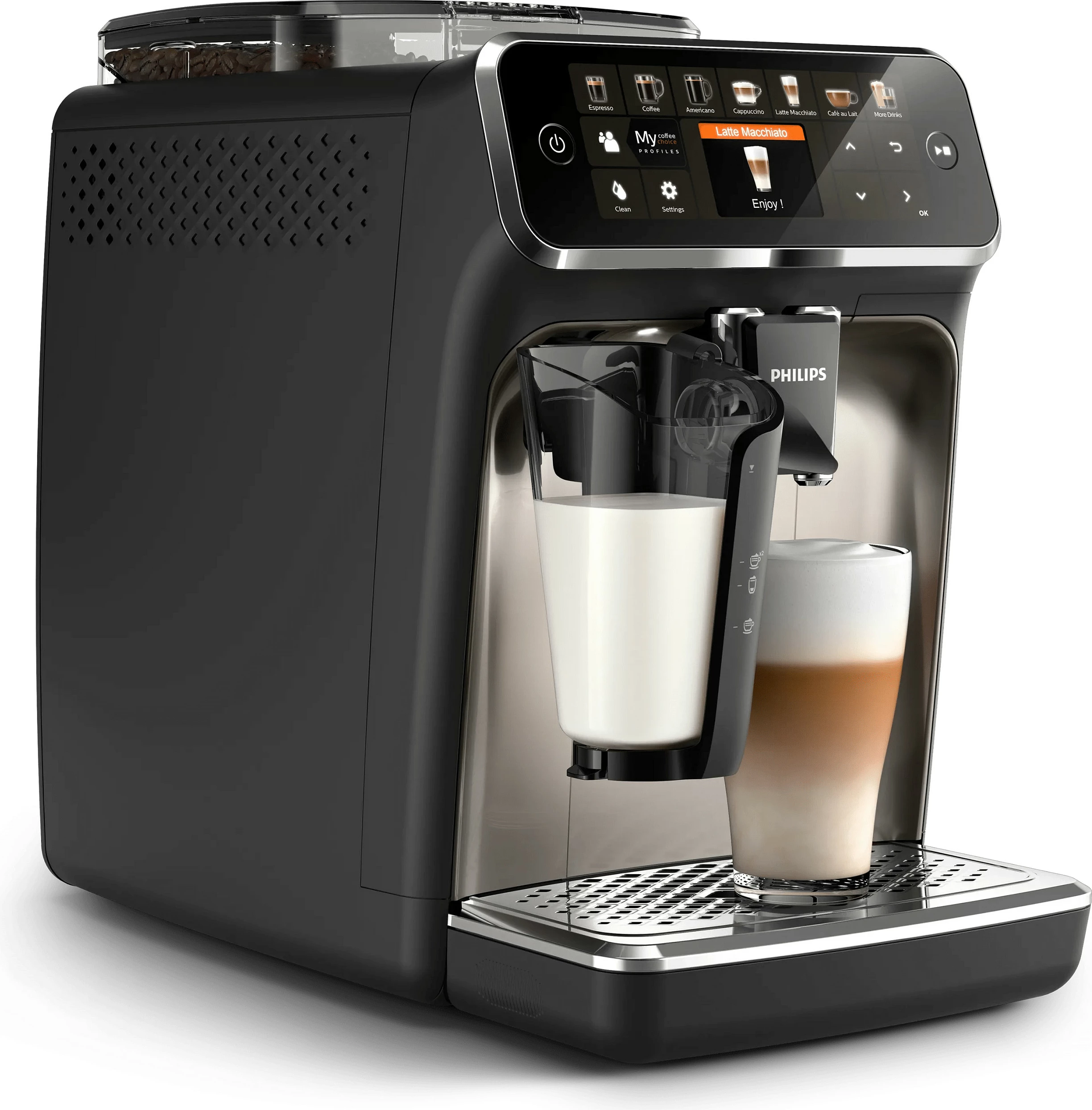 Aparat kafeje automatik Philips 5400 Series EP5447/90, mulli i integrum, touchscreen, i zi/krom